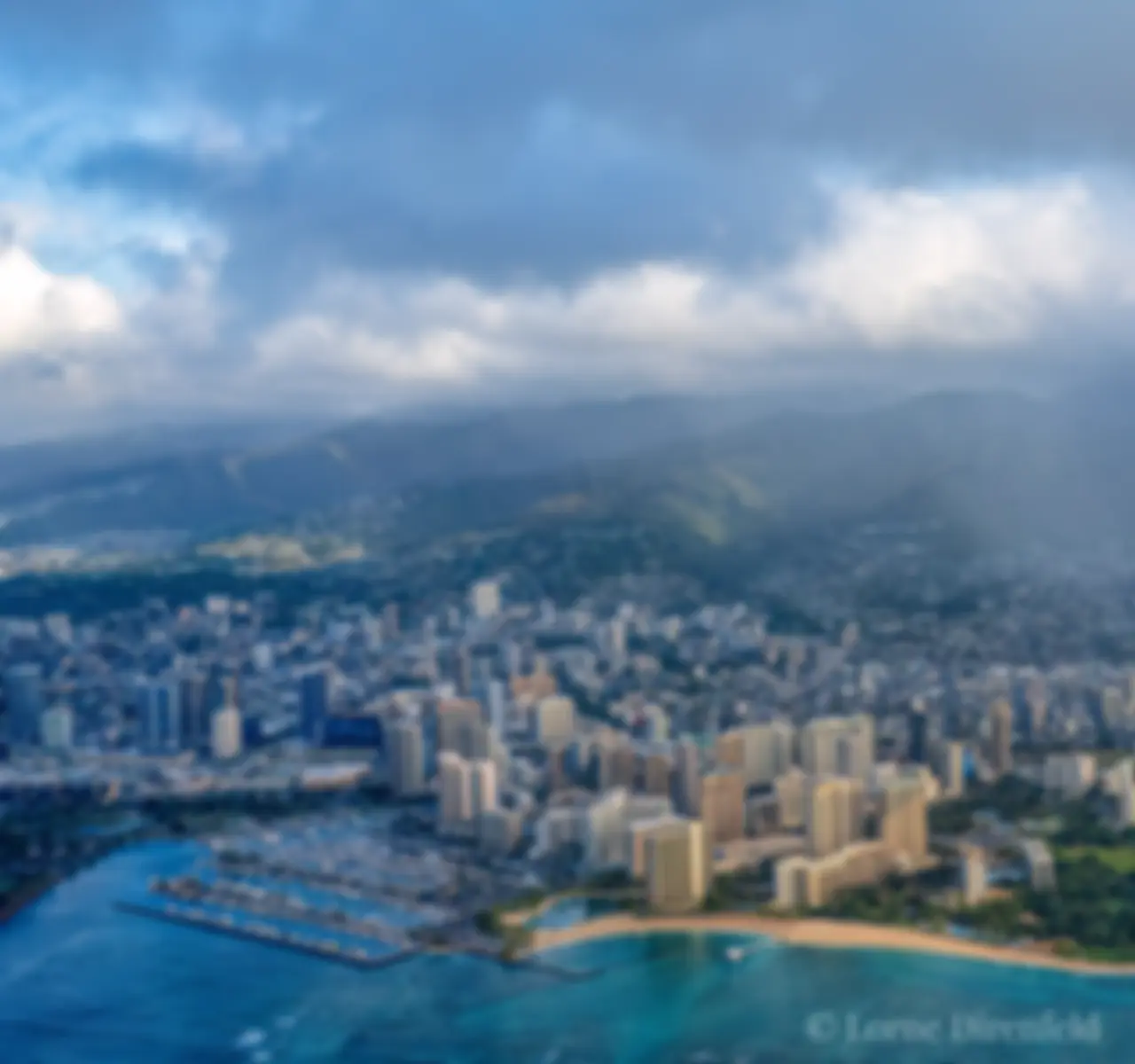 Ala Wai (Small) Boat Harbor and west Waikiki, including the Hilton Hawaiian Village and the Waikiki Prince Hotel
