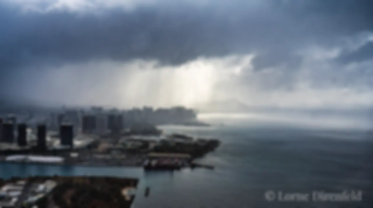 Departing Honolulu on a misty morning, with a view of Diamond Head in the distance . . .