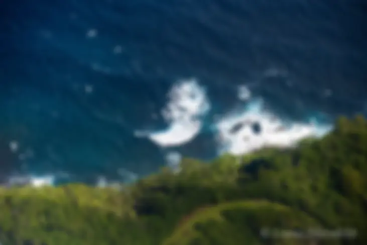 Looking down a cliff near Huelo on the north shore of Maui from 1000 feet above . . .