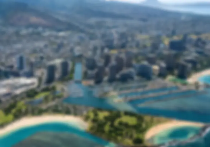 Magic Island at Ala Moana park and the Ala Wai small boat/yacht harbor, Waikiki, Honolulu . . .