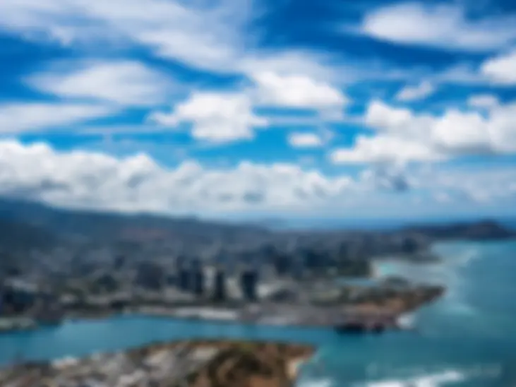 Departing Honolulu airport and looking to the east, beyond the harbor, downtown and Waikiki to Diamond Head . . .